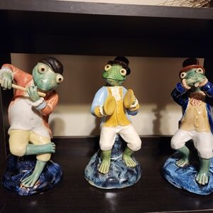 Charming Frog Musician Ceramic Figurines Set